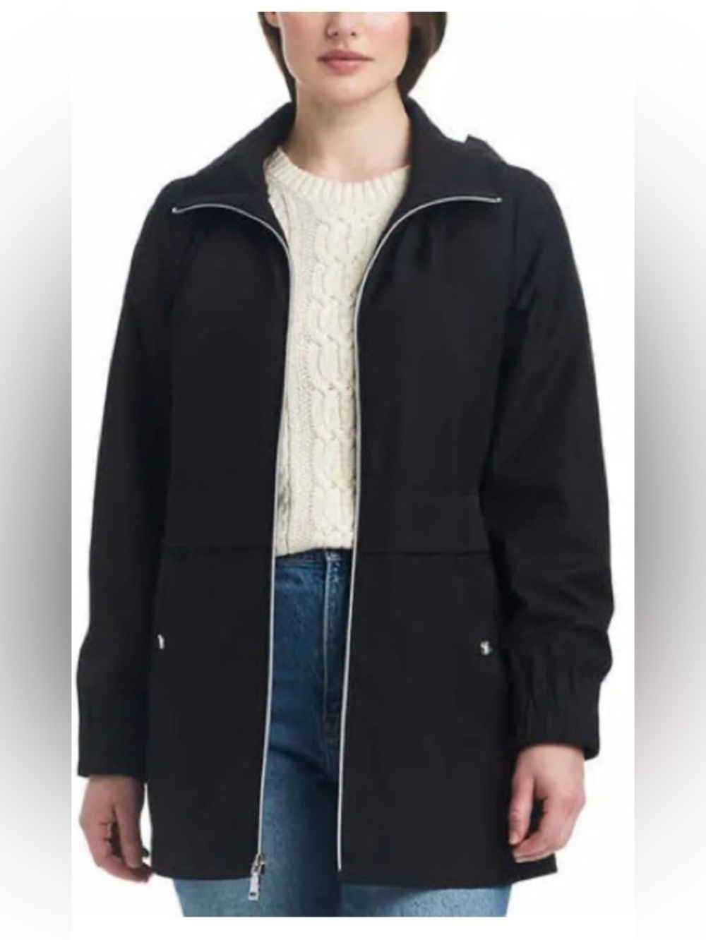 Vince Camuto Black Zip-Front Lightweight Coat